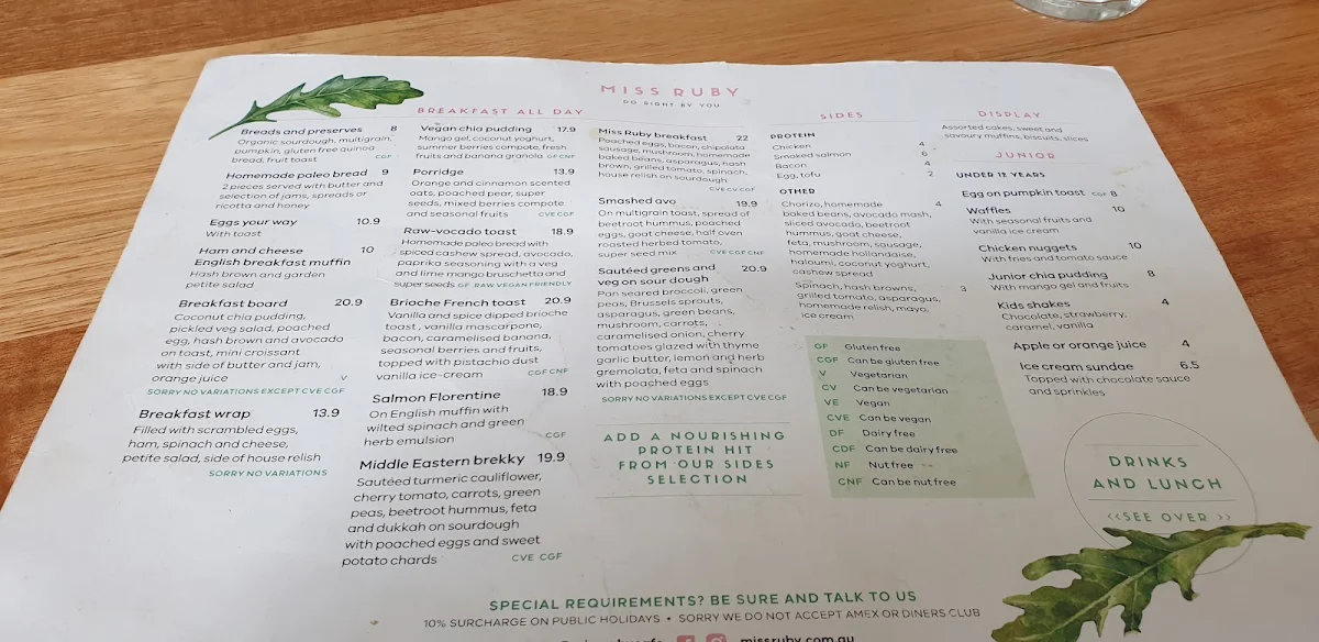 Menu, Miss Ruby
