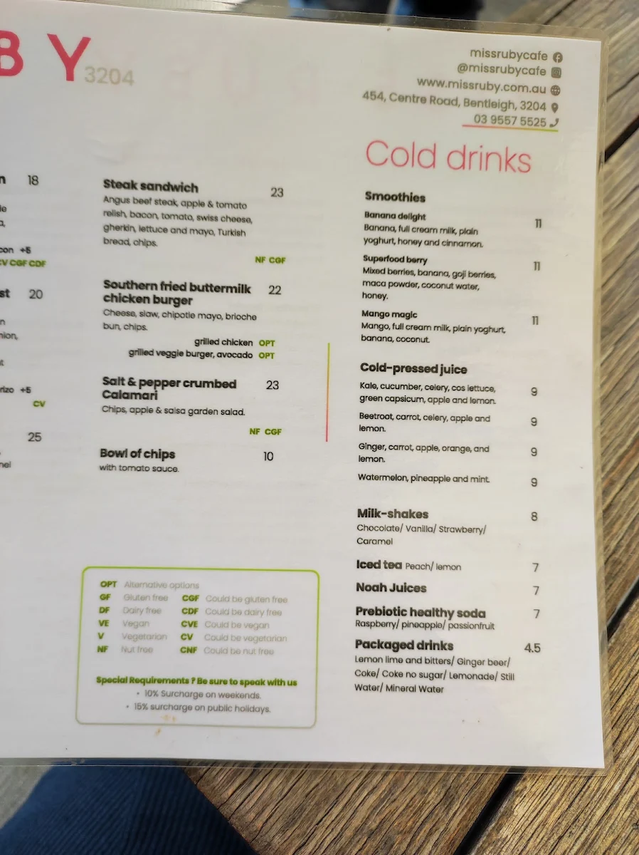 Menu, Miss Ruby