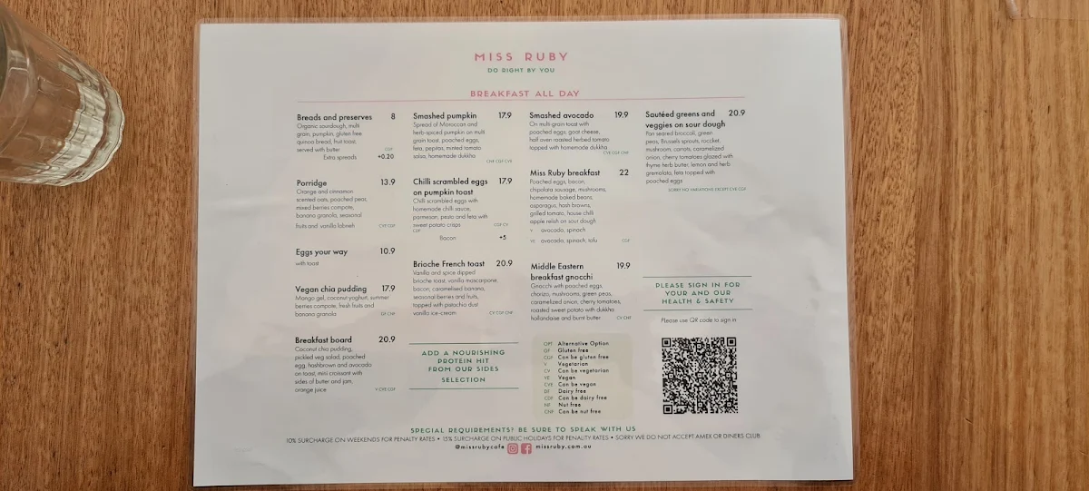 Menu, Miss Ruby