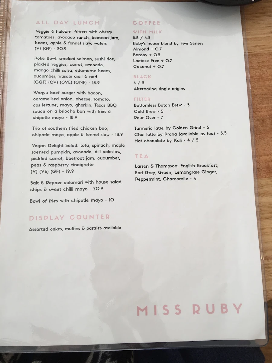 Menu, Miss Ruby