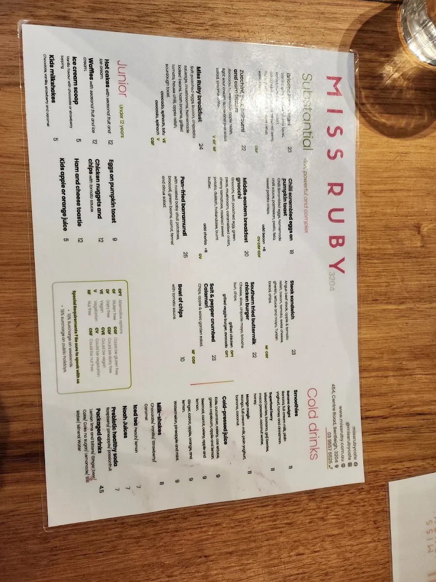 Menu, Miss Ruby