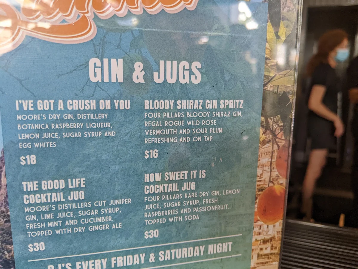 Menu, Hotel Gosford