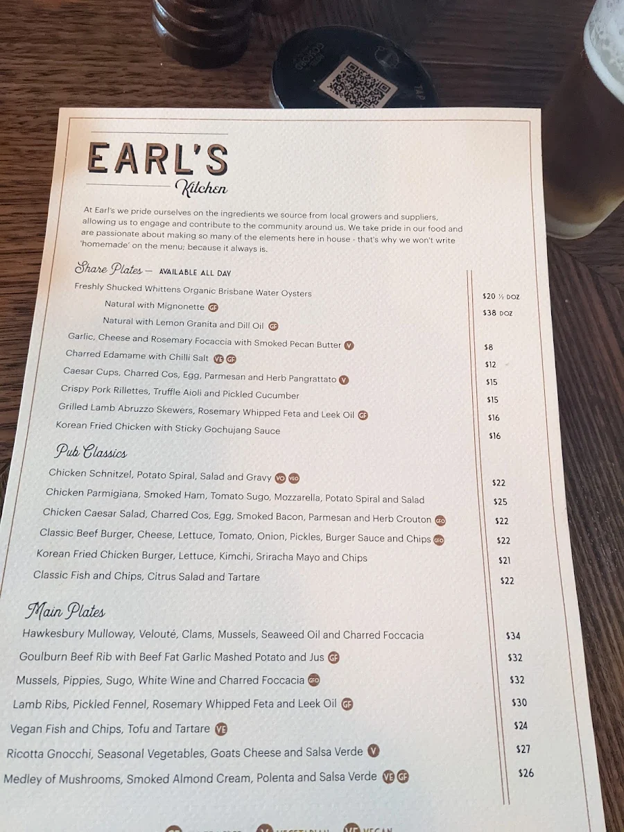 Menu, Hotel Gosford