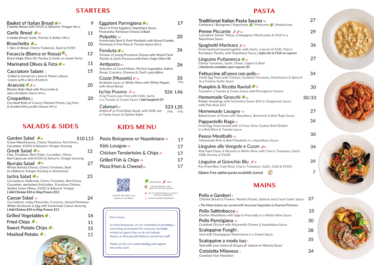 Menu, Ischia on Claisebrook