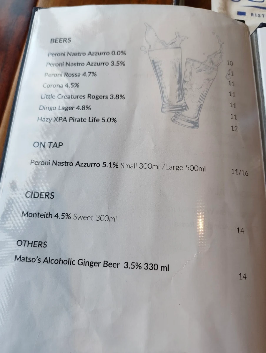 Menu, Ischia on Claisebrook