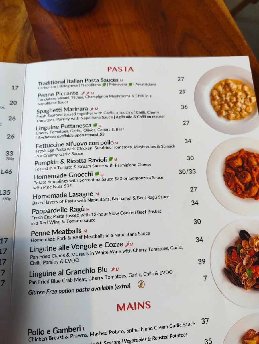 Menu, Ischia on Claisebrook