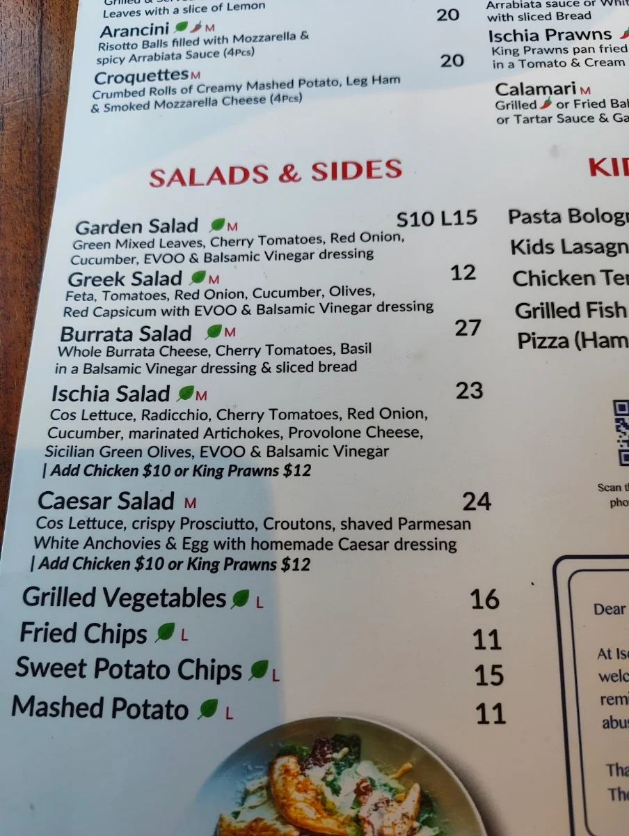 Menu, Ischia on Claisebrook