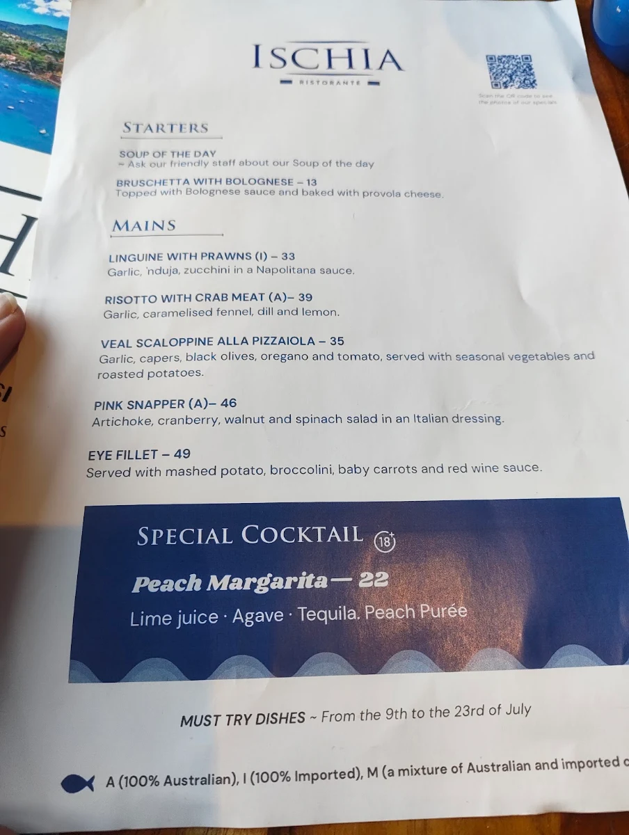 Menu, Ischia on Claisebrook