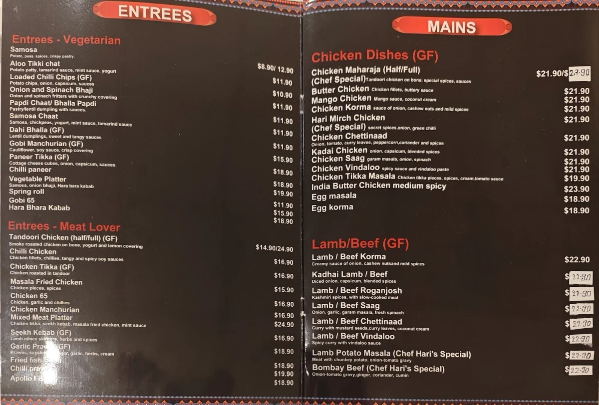 Menu, New Yatra Indian Restaurant