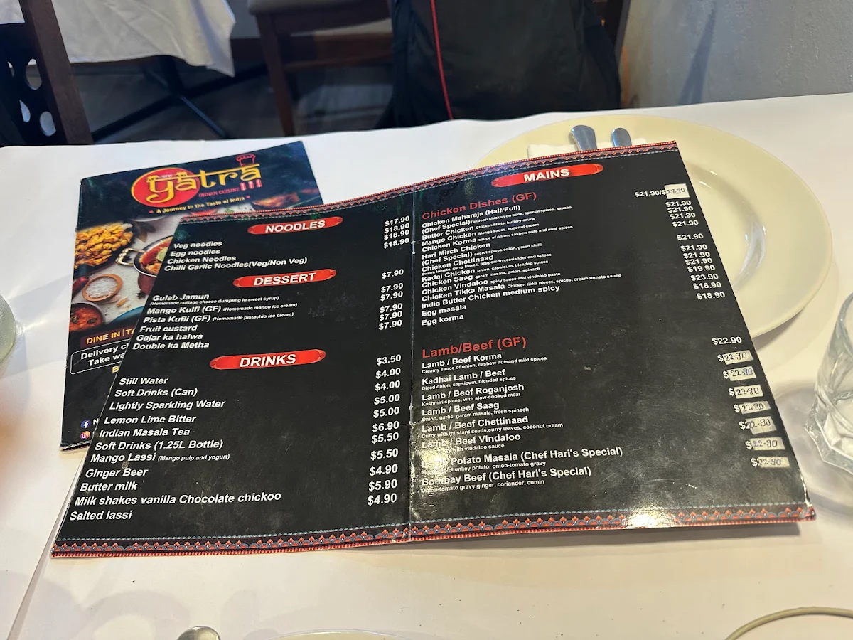 Menu, New Yatra Indian Restaurant