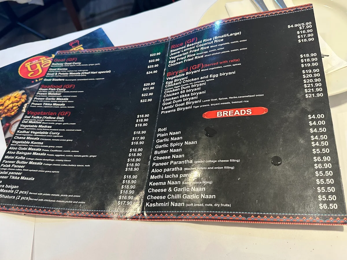 Menu, New Yatra Indian Restaurant