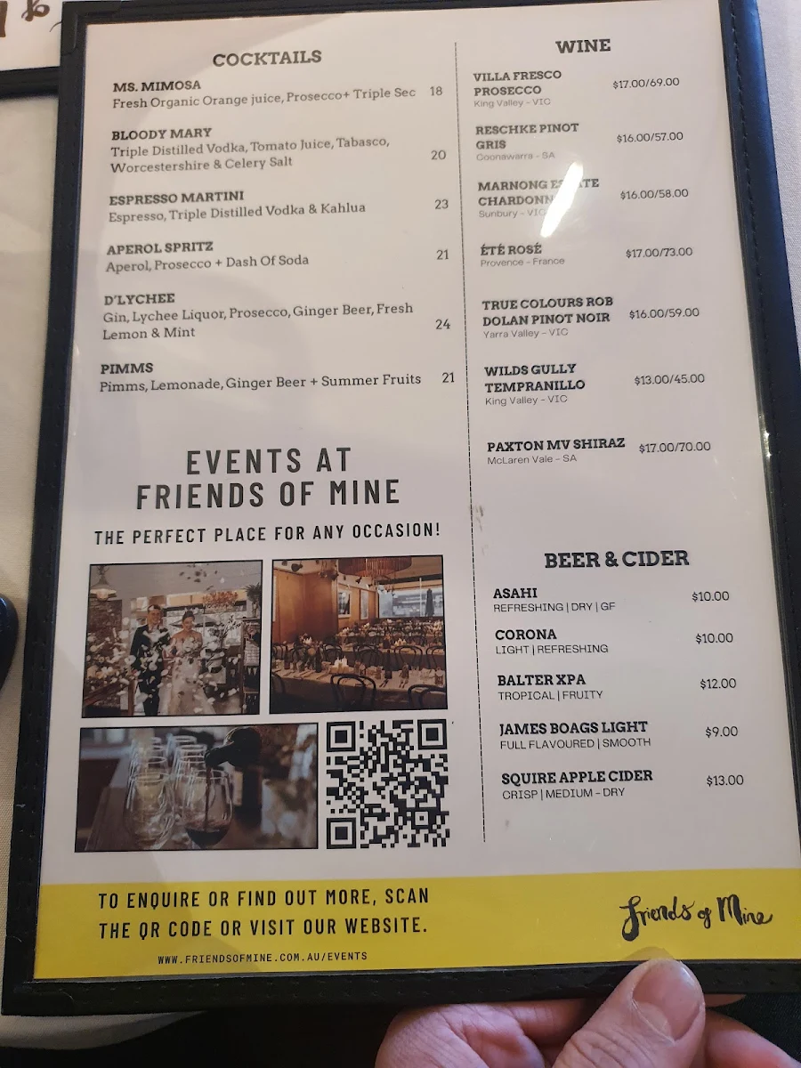 Menu, Friends of Mine