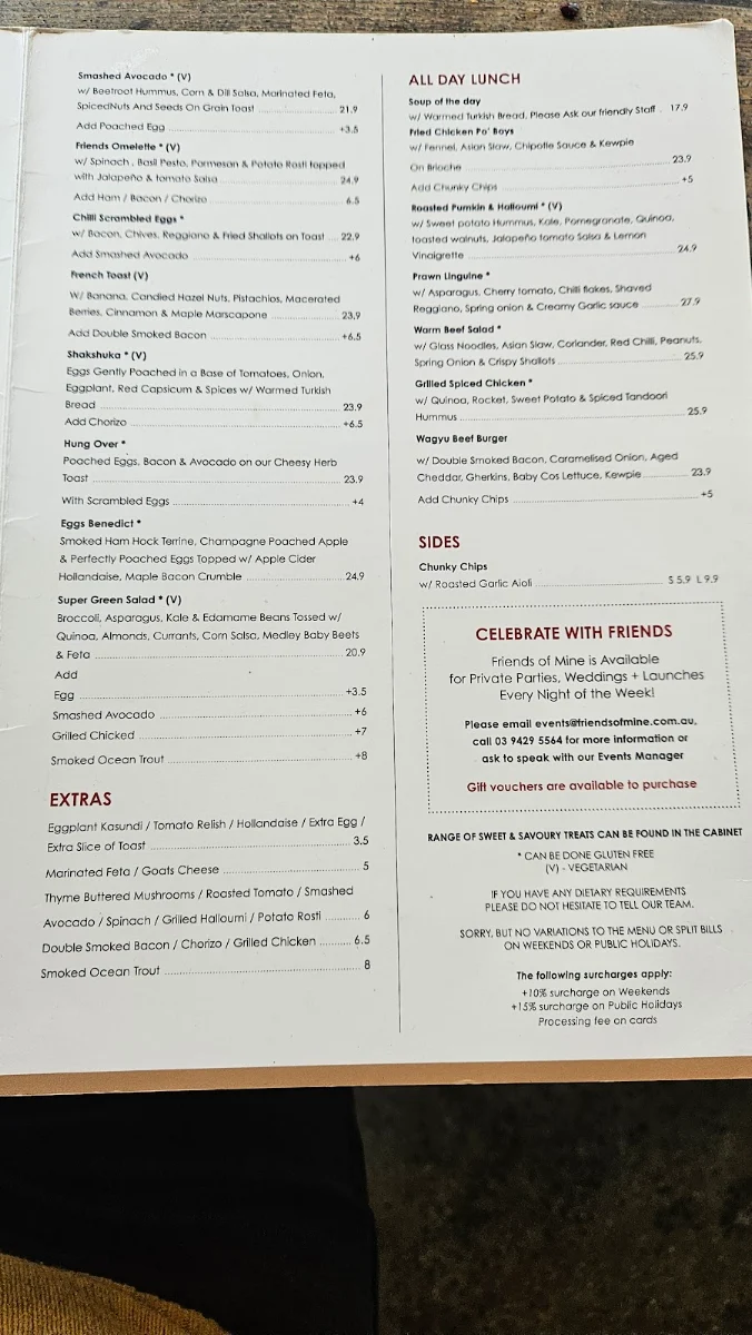 Menu, Friends of Mine