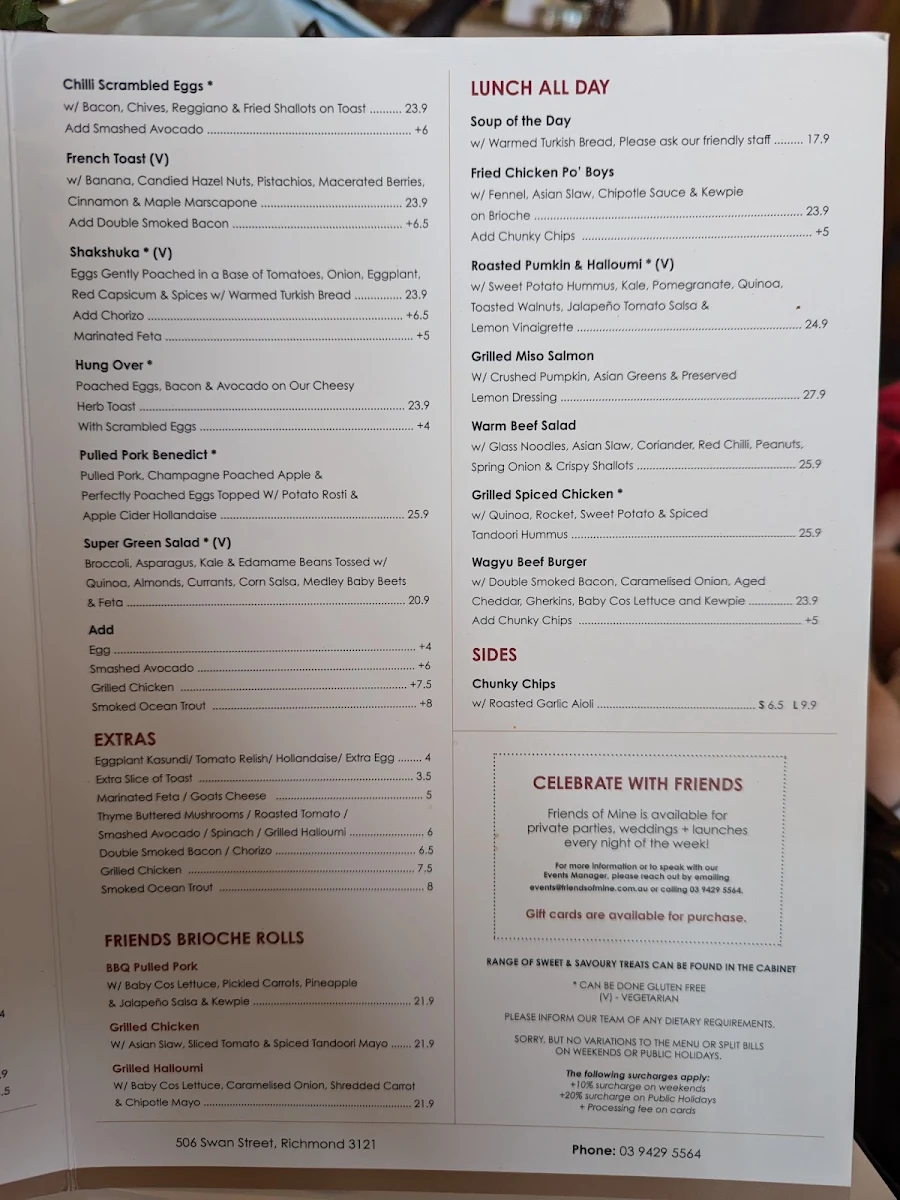 Menu, Friends of Mine