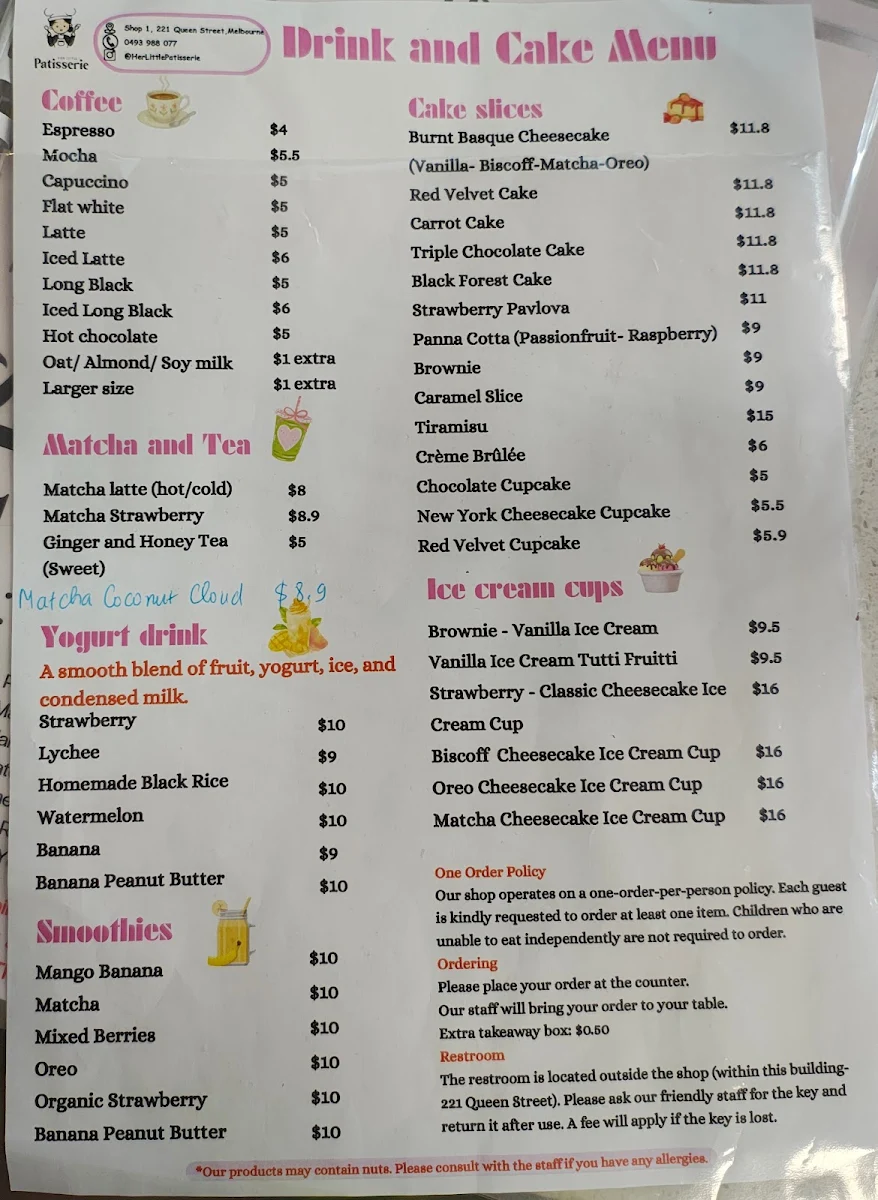 Menu, Her Little Patisserie