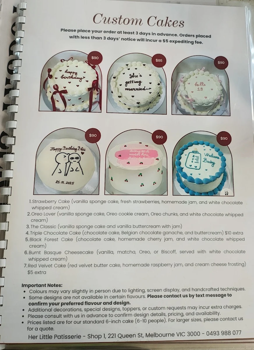 Menu, Her Little Patisserie