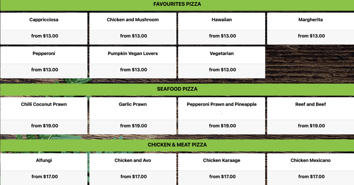 Menu, Supreme Pizza & Pasta