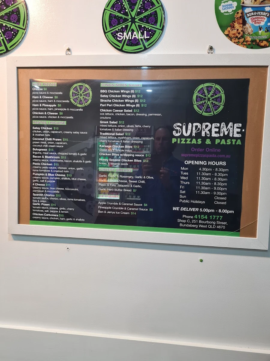 Menu, Supreme Pizza & Pasta