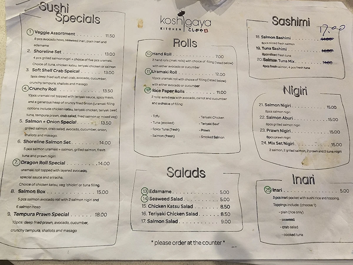 Menu, Koshigaya Kitchen