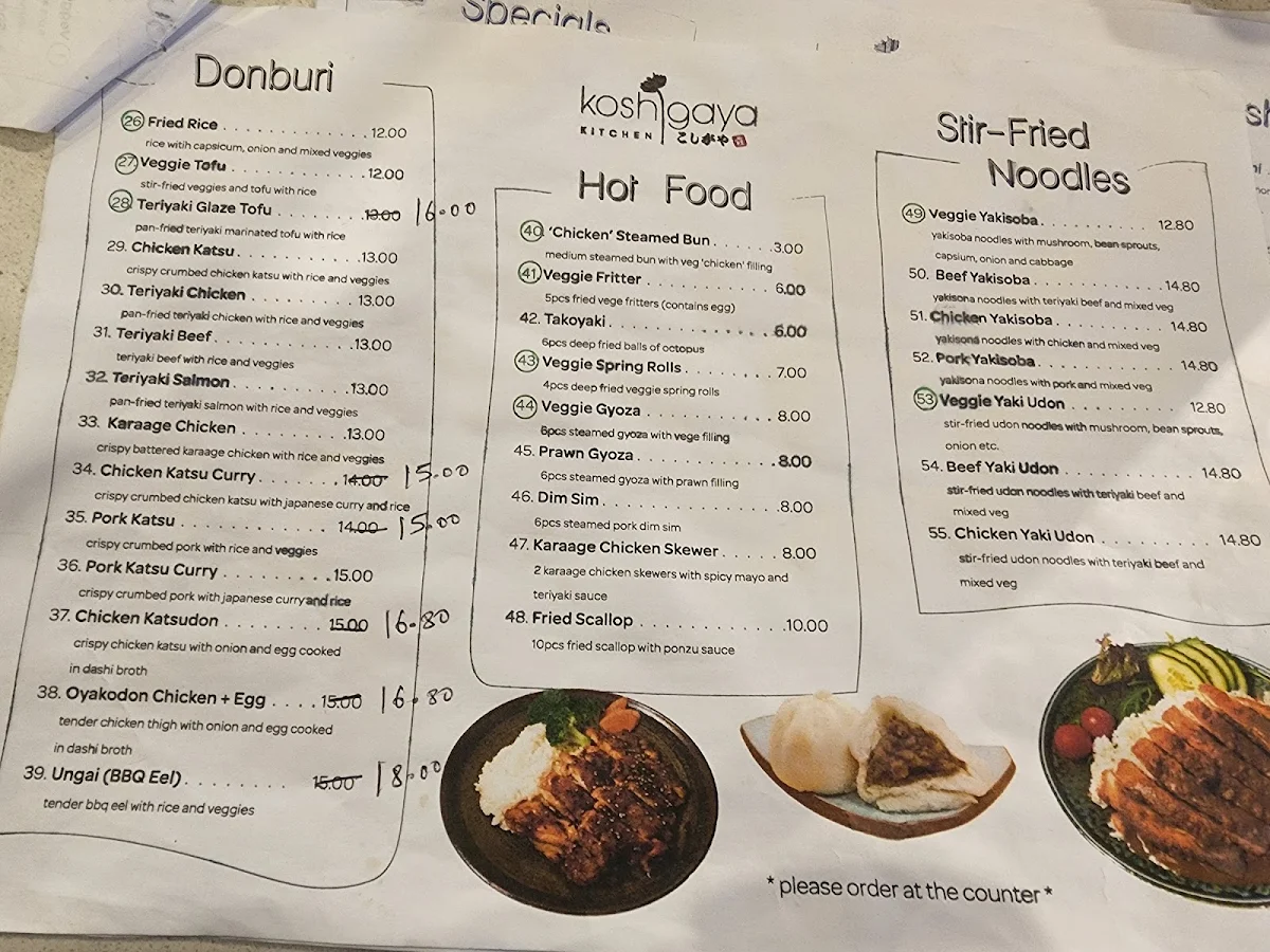 Menu, Koshigaya Kitchen