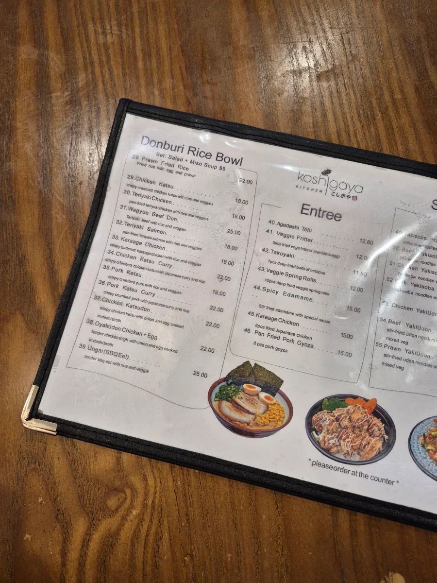 Menu, Koshigaya Kitchen