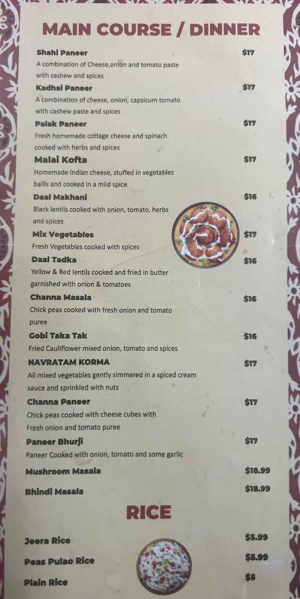 Menu, Khalsa Sweets and Snacks