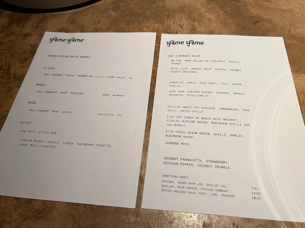 Menu, sAme sAme Brisbane
