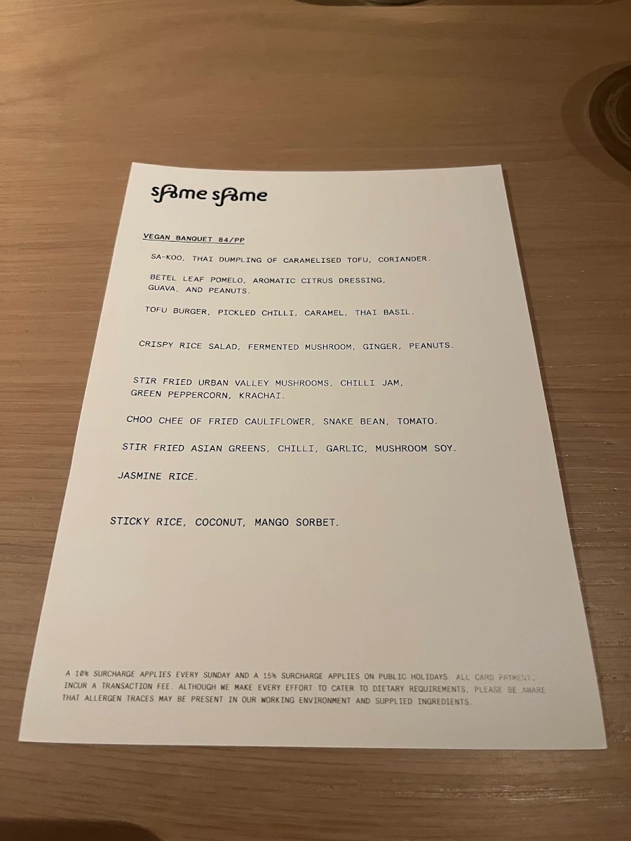 Menu, sAme sAme Brisbane