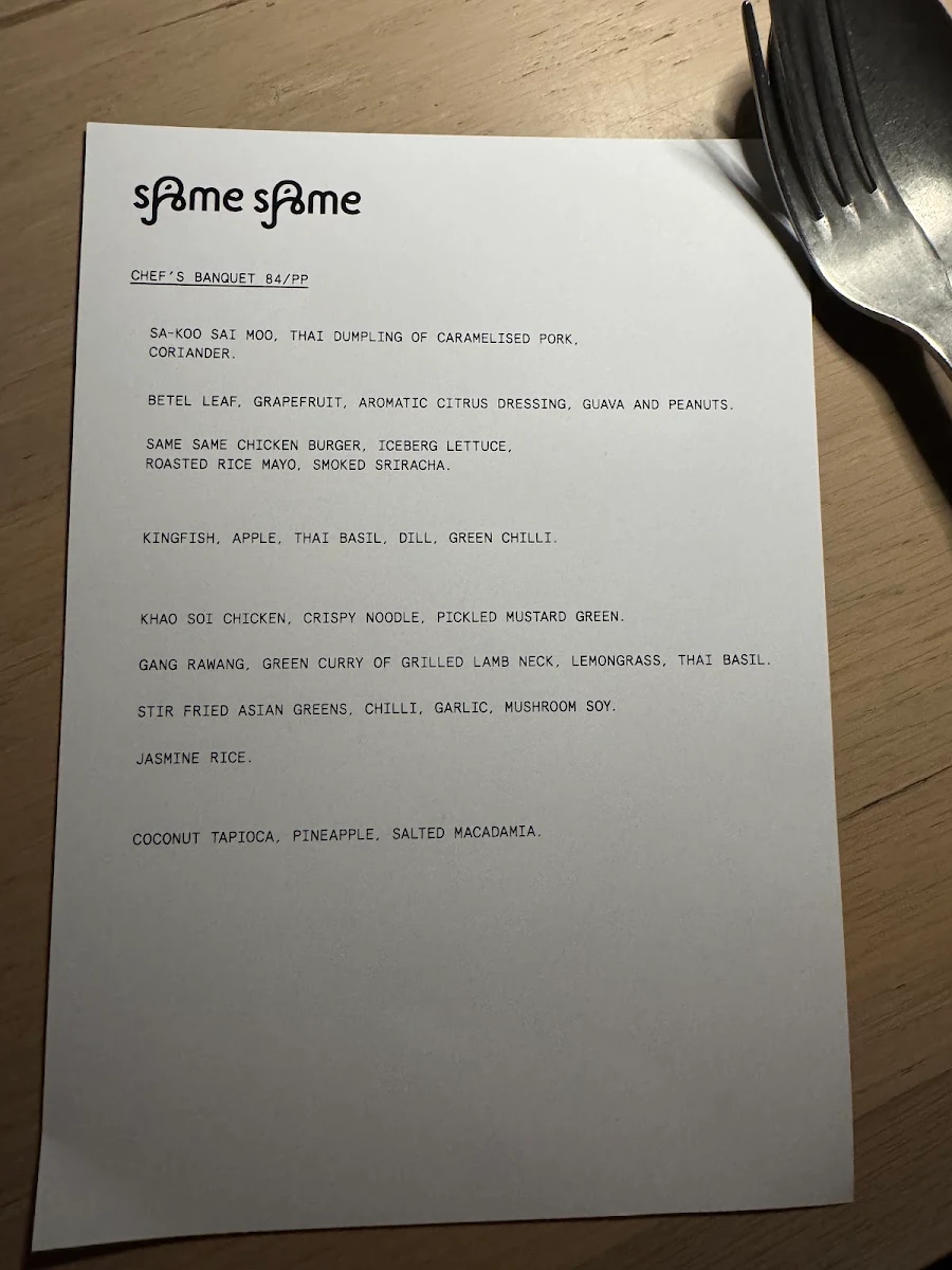 Menu, sAme sAme Brisbane