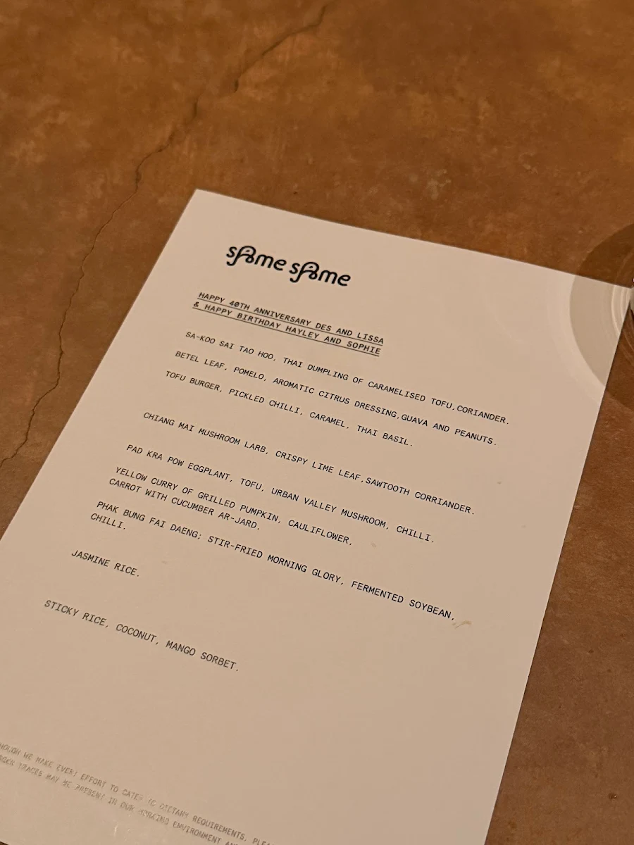 Menu, sAme sAme Brisbane
