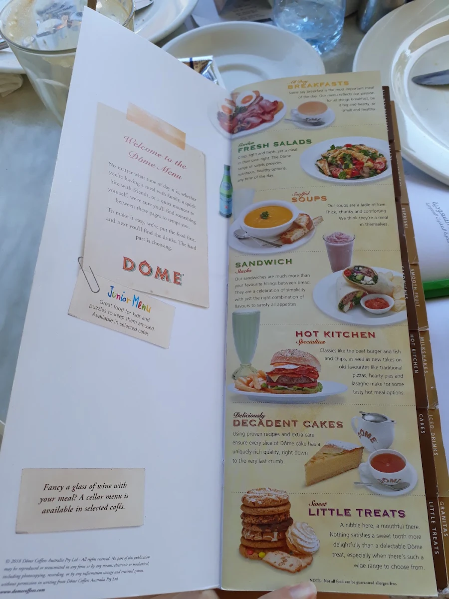 Menu, Dôme Café - Baldivis