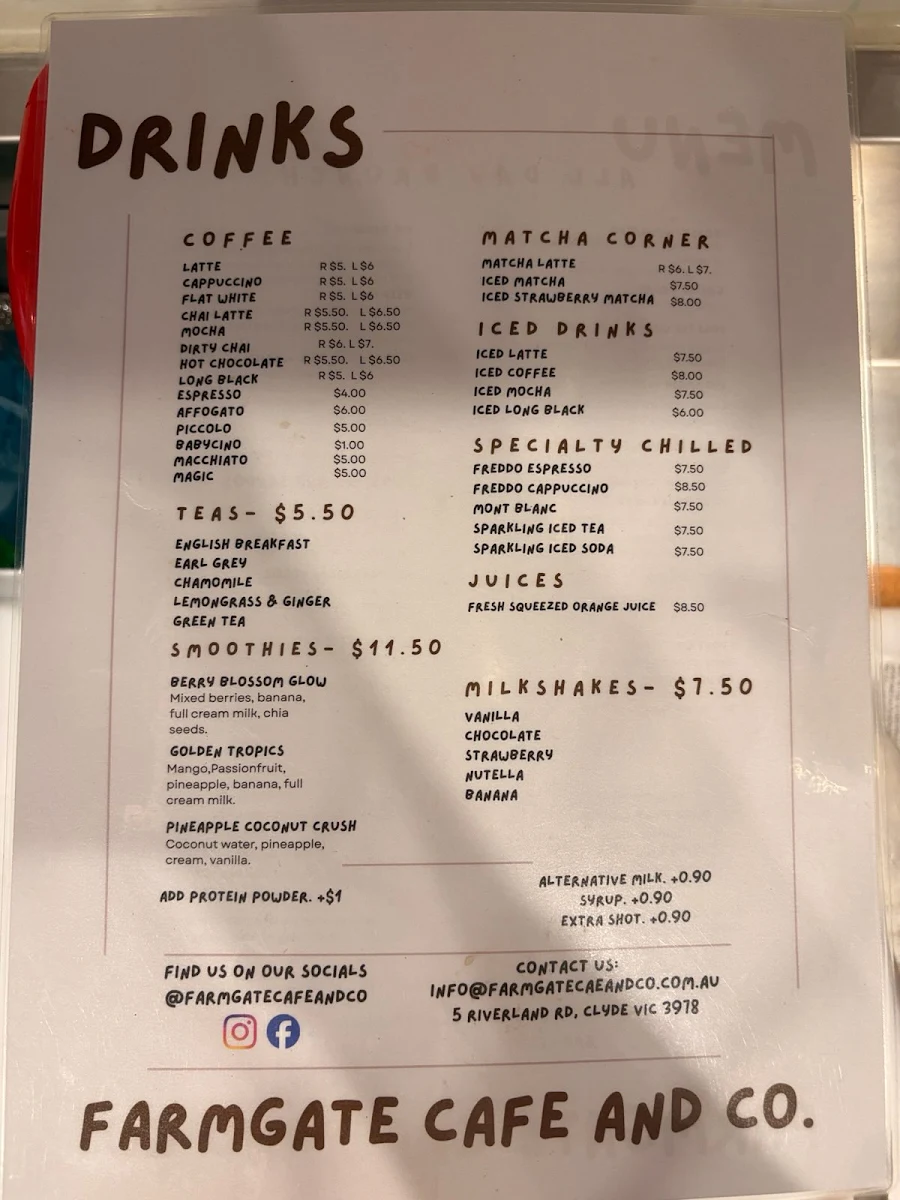 Menu, Farmgate cafe & Co