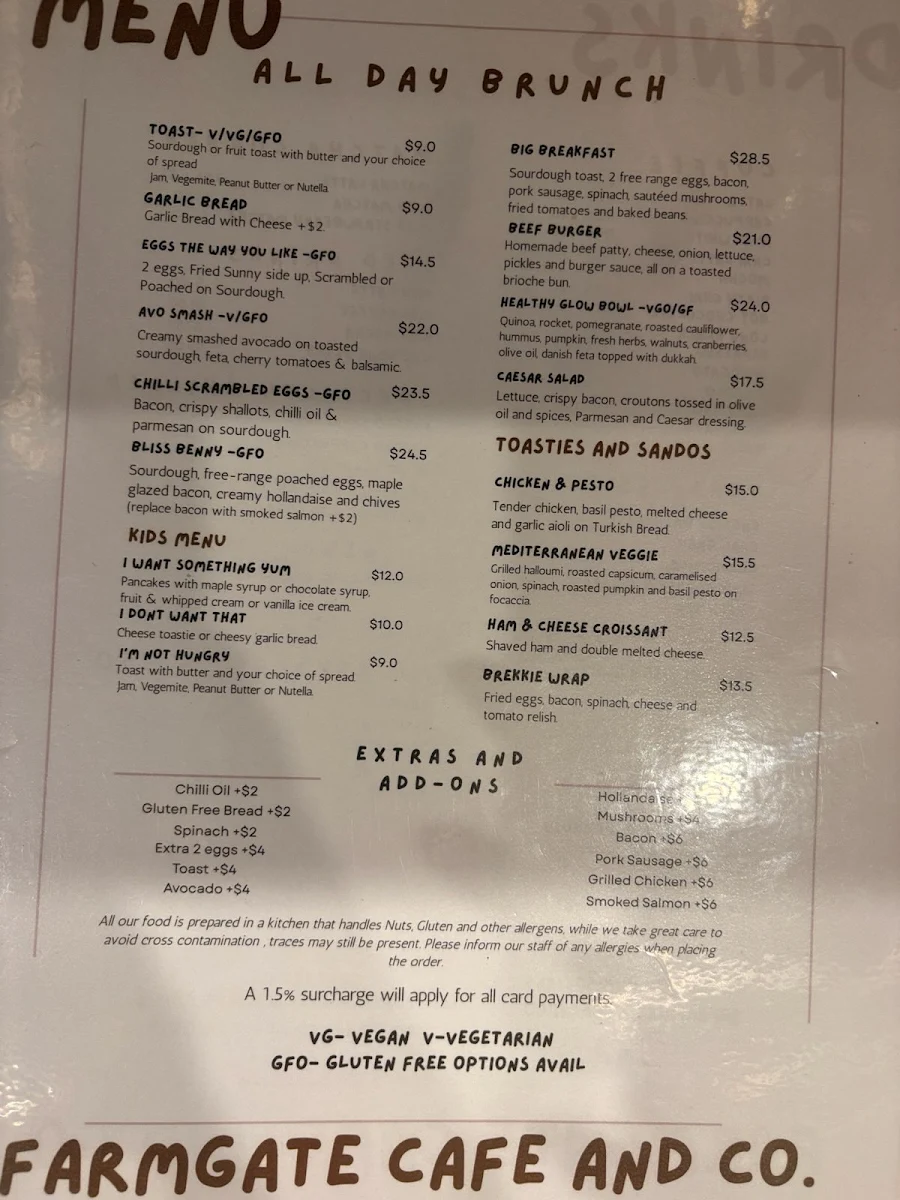 Menu, Farmgate cafe & Co