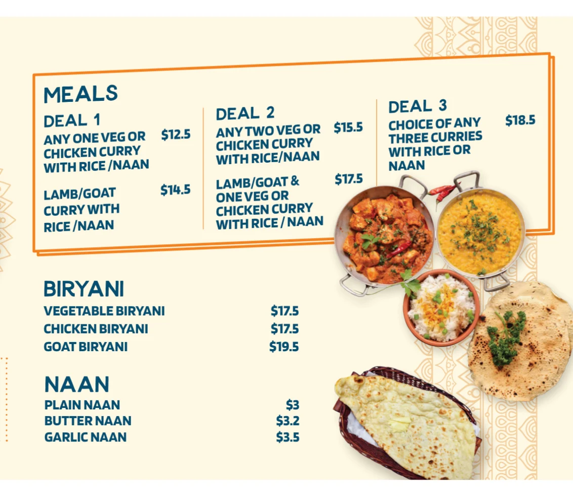 Menu, Spiced Up Indian & Nepalese
