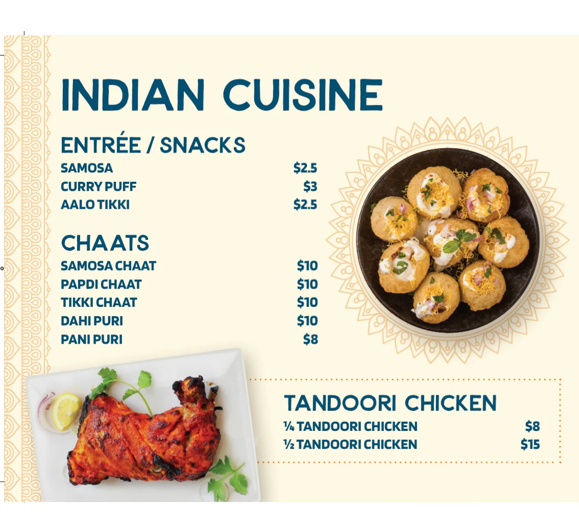 Menu, Spiced Up Indian & Nepalese