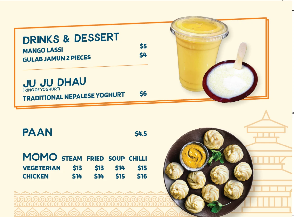 Menu, Spiced Up Indian & Nepalese