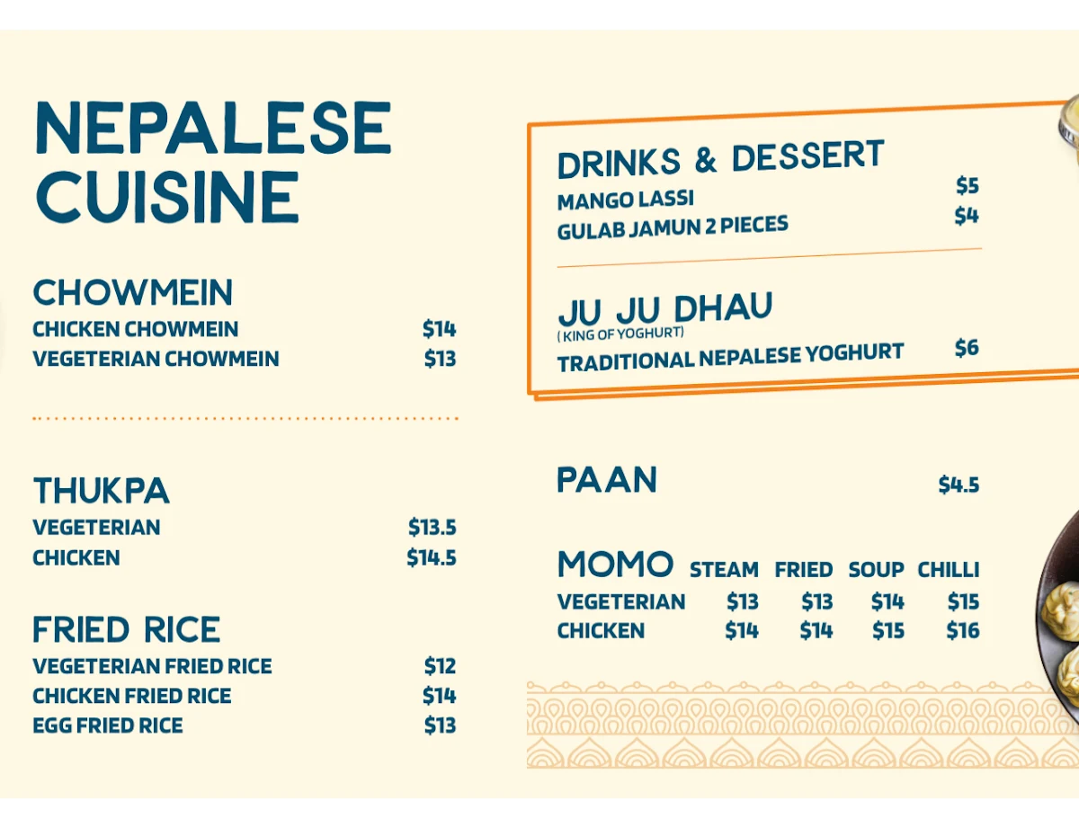 Menu, Spiced Up Indian & Nepalese