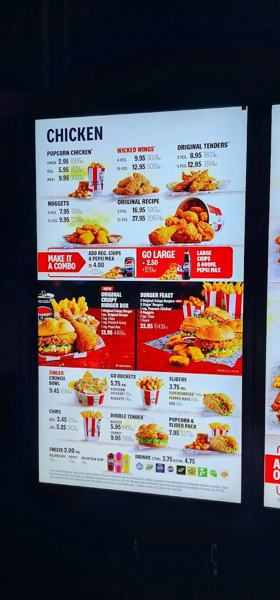 Menu, KFC Subiaco