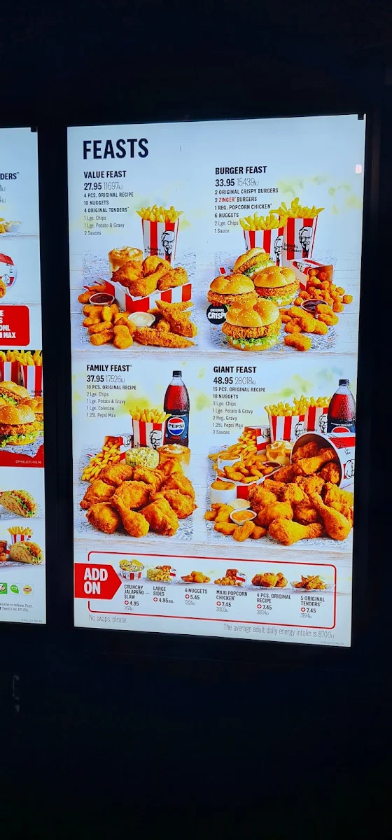 Menu, KFC Subiaco