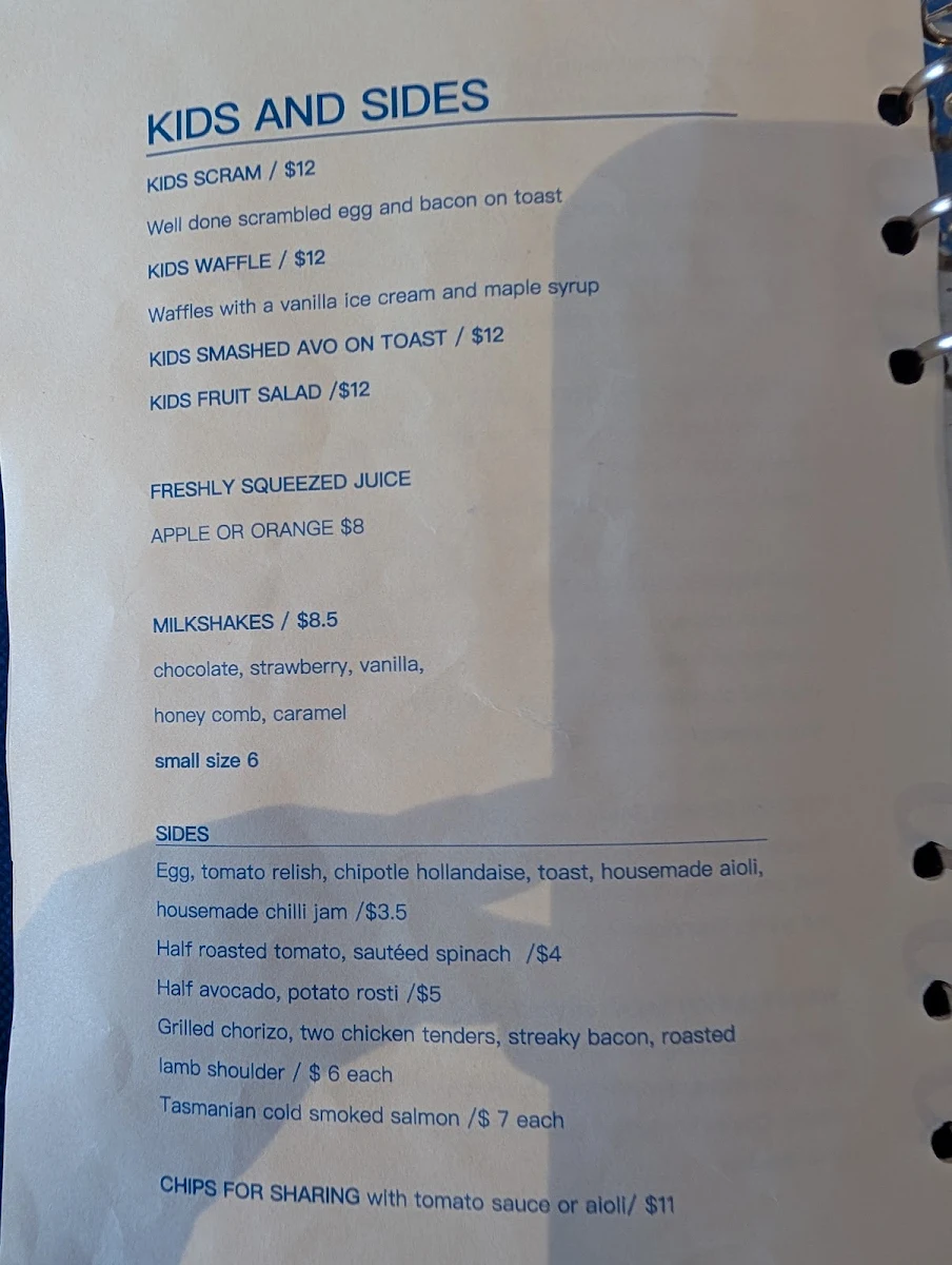 Menu, Saint Jaxie Cafe