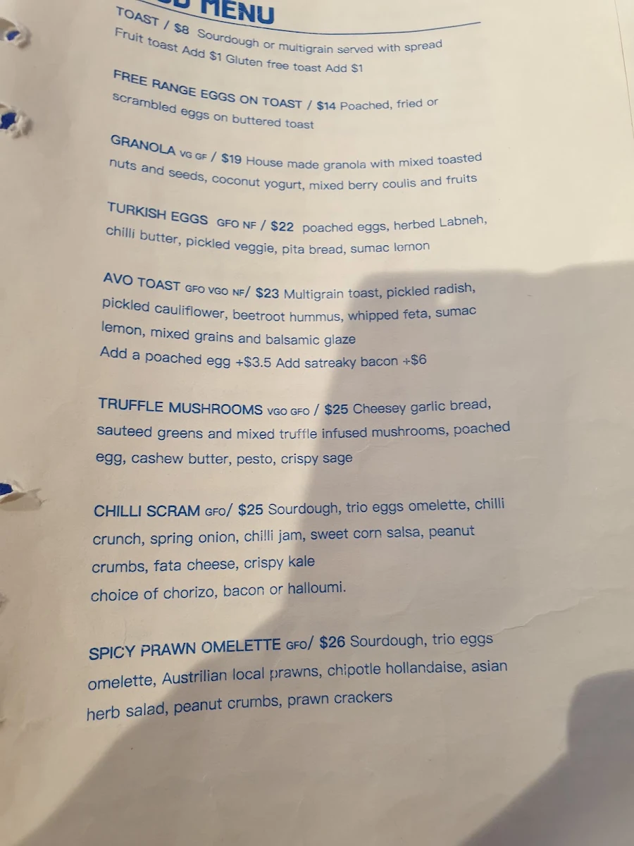 Menu, Saint Jaxie Cafe