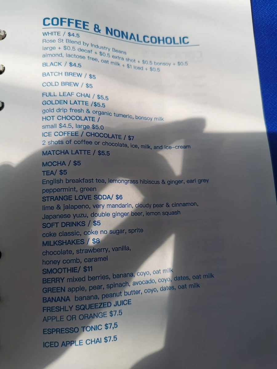 Menu, Saint Jaxie Cafe
