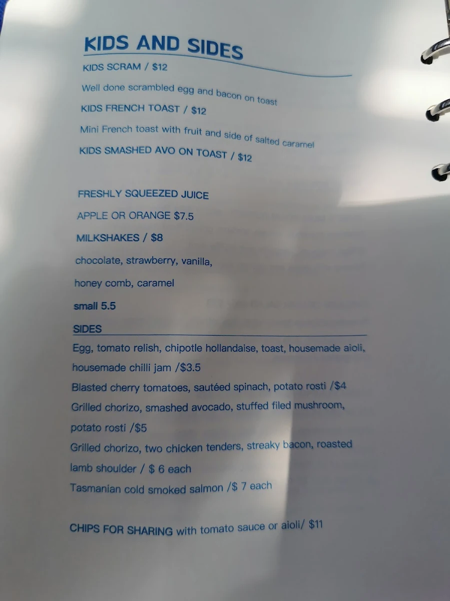 Menu, Saint Jaxie Cafe