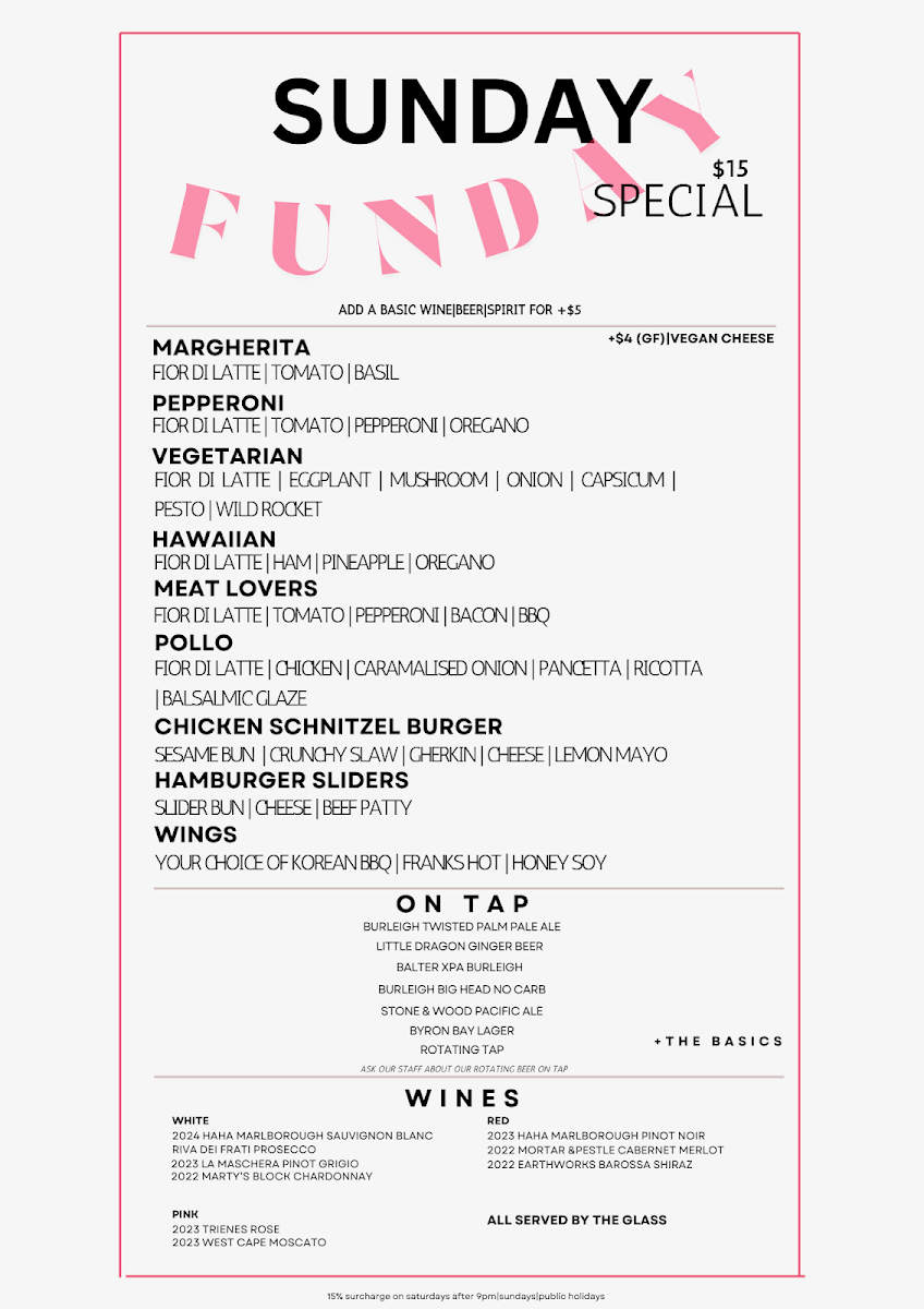 Menu, Pink Monkey Bar & Grill