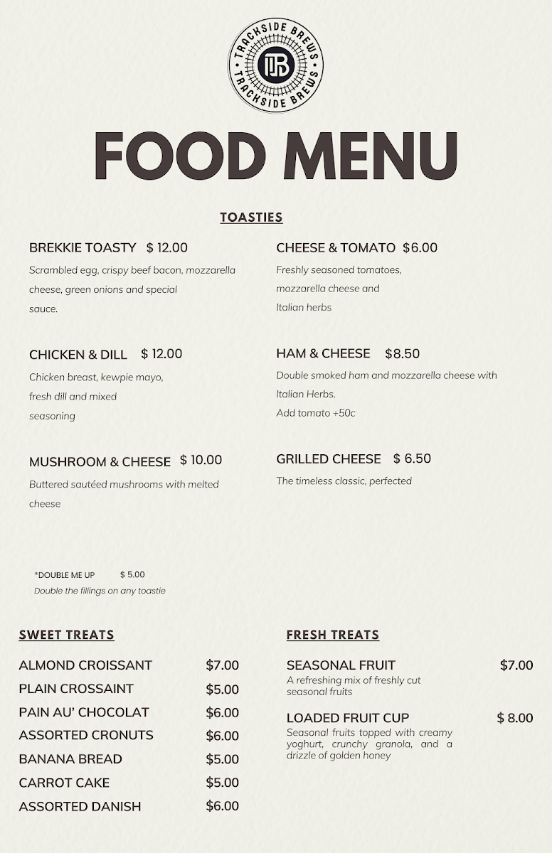 Menu, Trackside Brews