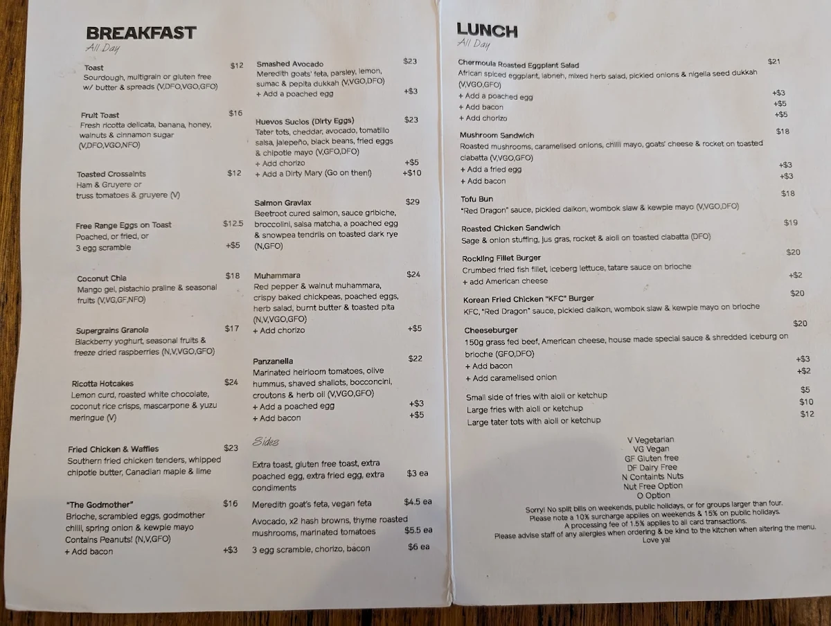 Menu, Archie's All Day