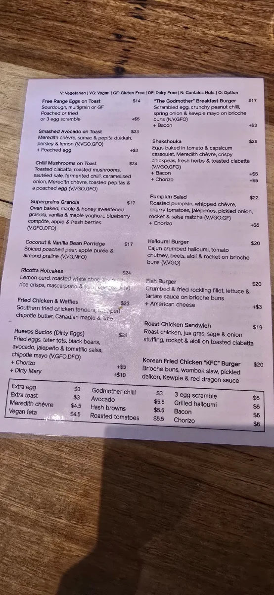 Menu, Archie's All Day