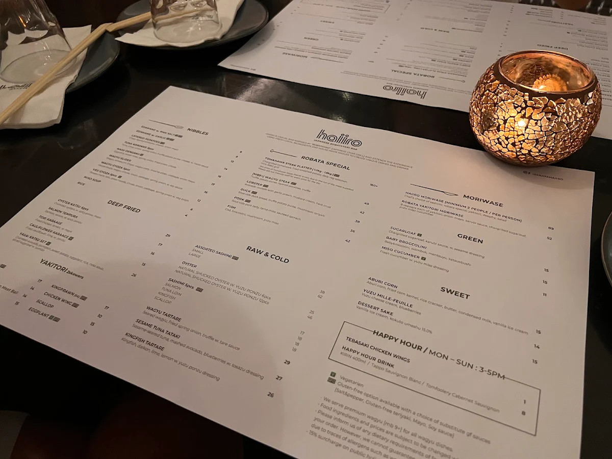 Menu, Izakaya Haiiro
