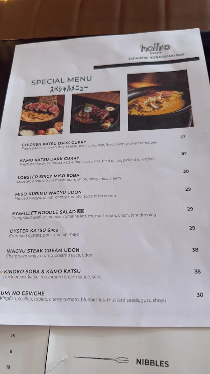 Menu, Izakaya Haiiro