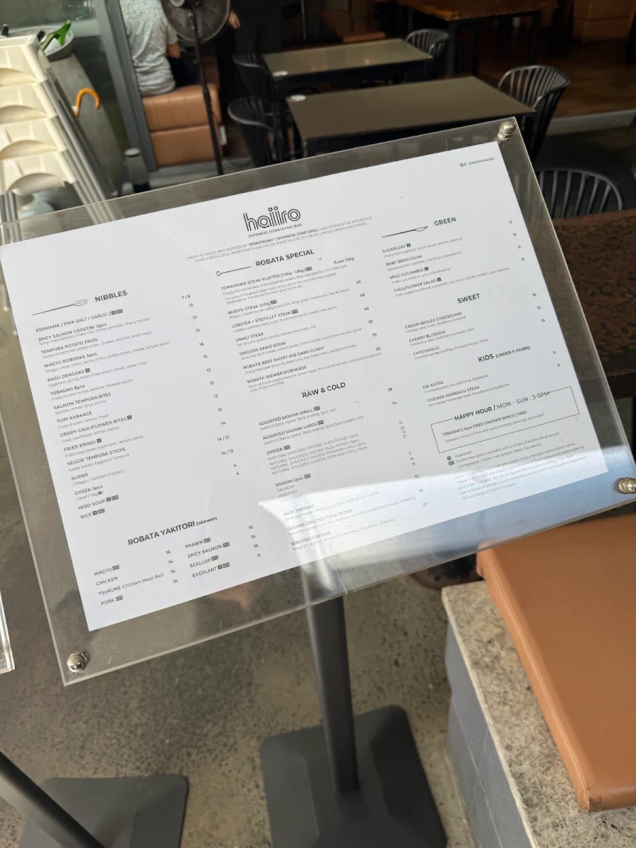 Menu, Izakaya Haiiro